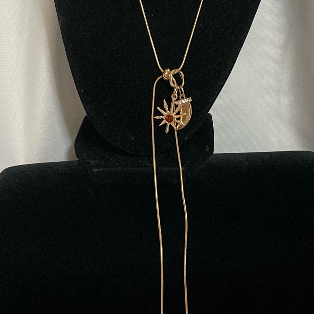 Goldtone Starburst Rhinestone Lariat Pendant - Picture 8 of 9